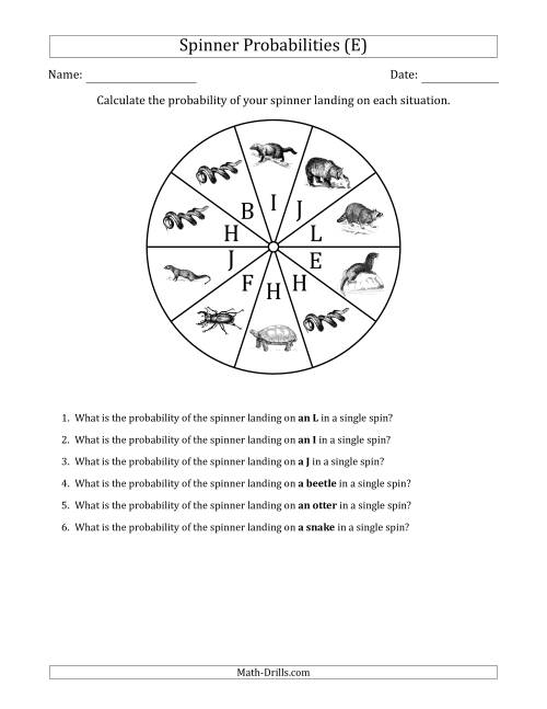 The Non-Numerical Spinners with Letters/Pictures (10 Sections) (E) Math Worksheet