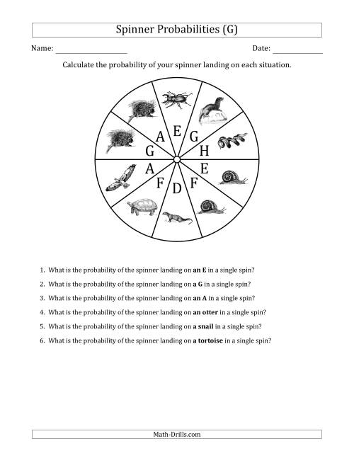 The Non-Numerical Spinners with Letters/Pictures (10 Sections) (G) Math Worksheet