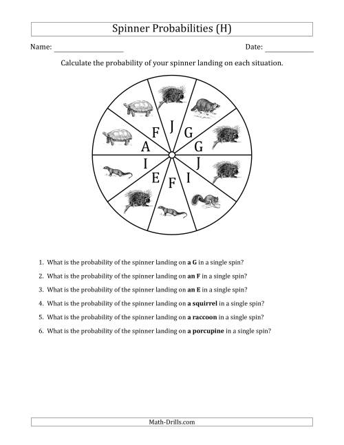 The Non-Numerical Spinners with Letters/Pictures (10 Sections) (H) Math Worksheet