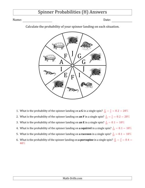 The Non-Numerical Spinners with Letters/Pictures (10 Sections) (H) Math Worksheet Page 2