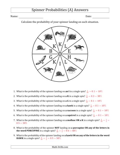 The Non-Numerical Spinners with Letters/Pictures (10 Sections) (All) Math Worksheet Page 2