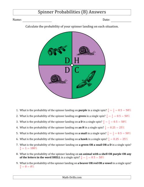 The Non-Numerical Spinners with Colors/Letters/Pictures (4 Sections) (B) Math Worksheet Page 2