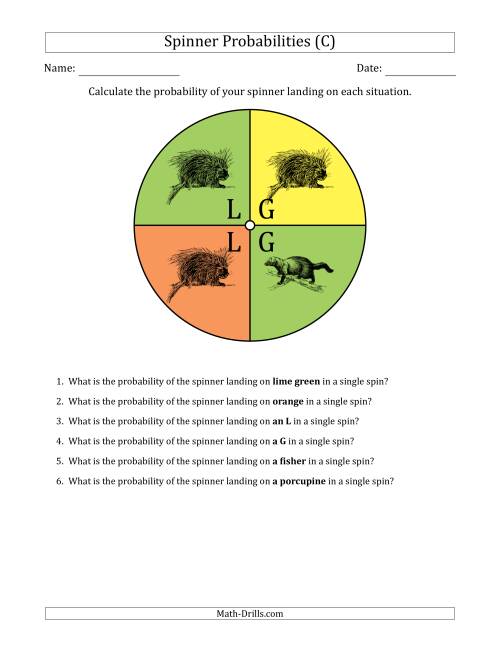 The Non-Numerical Spinners with Colors/Letters/Pictures (4 Sections) (C) Math Worksheet