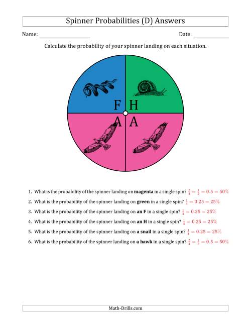 The Non-Numerical Spinners with Colors/Letters/Pictures (4 Sections) (D) Math Worksheet Page 2