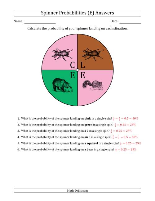 The Non-Numerical Spinners with Colors/Letters/Pictures (4 Sections) (E) Math Worksheet Page 2