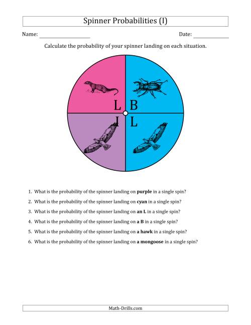 The Non-Numerical Spinners with Colors/Letters/Pictures (4 Sections) (I) Math Worksheet
