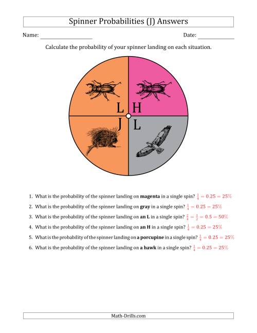 The Non-Numerical Spinners with Colors/Letters/Pictures (4 Sections) (J) Math Worksheet Page 2