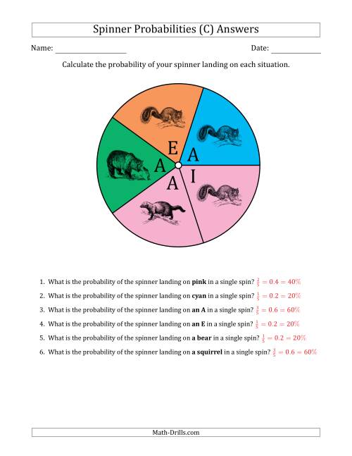 The Non-Numerical Spinners with Colors/Letters/Pictures (5 Sections) (C) Math Worksheet Page 2