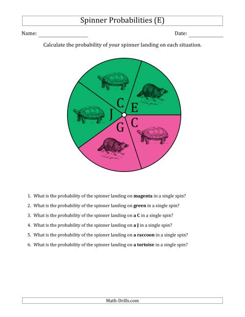 The Non-Numerical Spinners with Colors/Letters/Pictures (5 Sections) (E) Math Worksheet