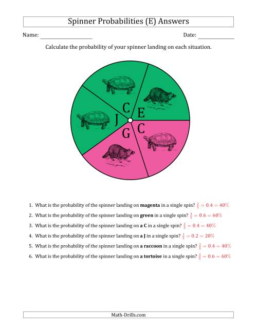 The Non-Numerical Spinners with Colors/Letters/Pictures (5 Sections) (E) Math Worksheet Page 2