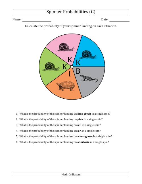 The Non-Numerical Spinners with Colors/Letters/Pictures (5 Sections) (G) Math Worksheet