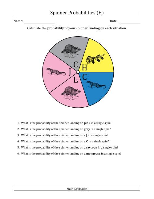 The Non-Numerical Spinners with Colors/Letters/Pictures (5 Sections) (H) Math Worksheet