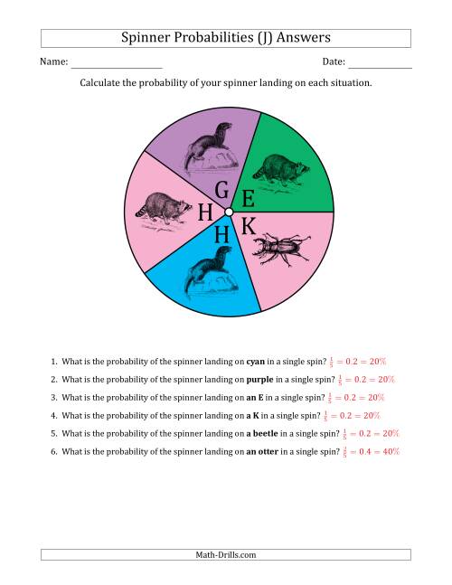 The Non-Numerical Spinners with Colors/Letters/Pictures (5 Sections) (J) Math Worksheet Page 2