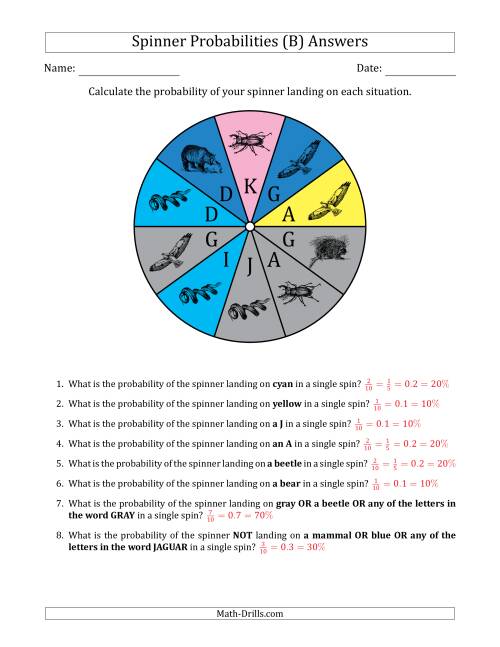 The Non-Numerical Spinners with Colors/Letters/Pictures (10 Sections) (B) Math Worksheet Page 2