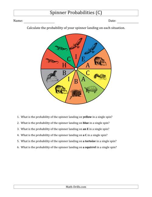 The Non-Numerical Spinners with Colors/Letters/Pictures (10 Sections) (C) Math Worksheet