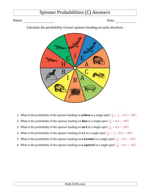 The Non-Numerical Spinners with Colors/Letters/Pictures (10 Sections) (C) Math Worksheet Page 2
