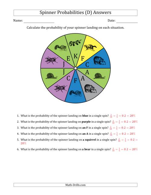 The Non-Numerical Spinners with Colors/Letters/Pictures (10 Sections) (D) Math Worksheet Page 2
