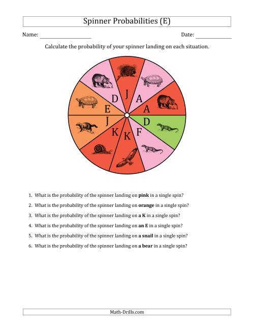 The Non-Numerical Spinners with Colors/Letters/Pictures (10 Sections) (E) Math Worksheet