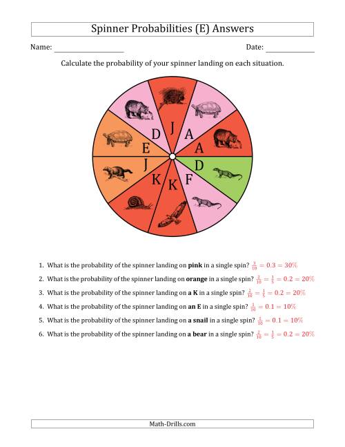 The Non-Numerical Spinners with Colors/Letters/Pictures (10 Sections) (E) Math Worksheet Page 2