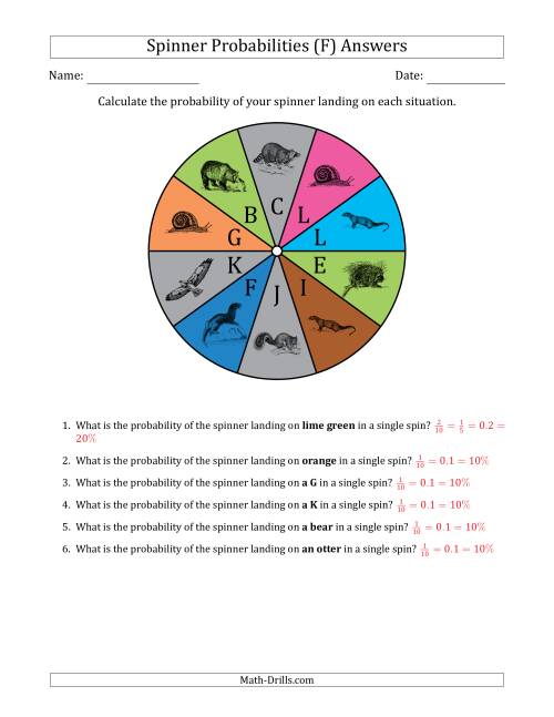The Non-Numerical Spinners with Colors/Letters/Pictures (10 Sections) (F) Math Worksheet Page 2