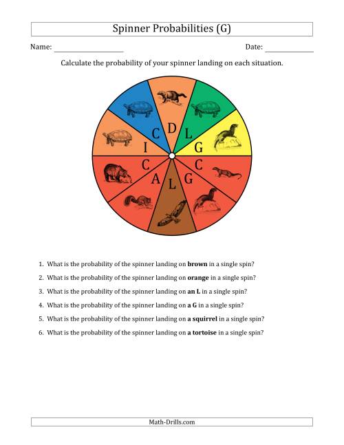 The Non-Numerical Spinners with Colors/Letters/Pictures (10 Sections) (G) Math Worksheet