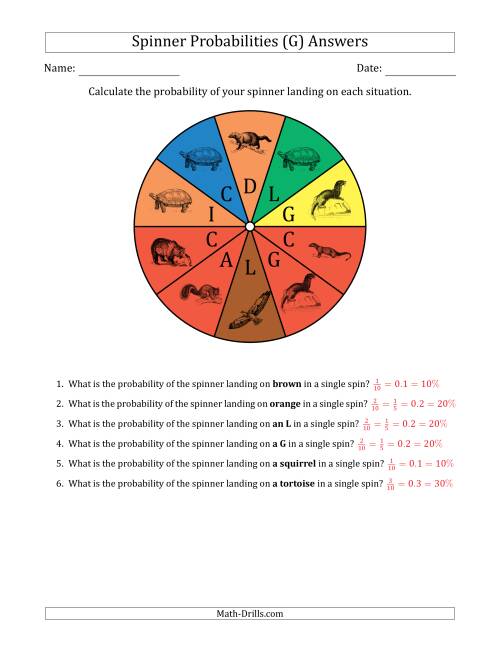 The Non-Numerical Spinners with Colors/Letters/Pictures (10 Sections) (G) Math Worksheet Page 2