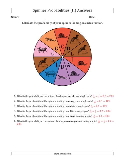 The Non-Numerical Spinners with Colors/Letters/Pictures (10 Sections) (H) Math Worksheet Page 2