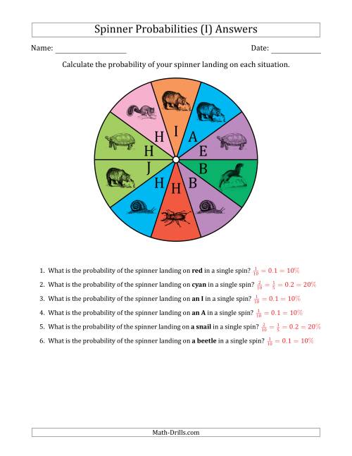 The Non-Numerical Spinners with Colors/Letters/Pictures (10 Sections) (I) Math Worksheet Page 2