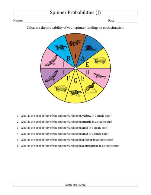 The Non-Numerical Spinners with Colors/Letters/Pictures (10 Sections) (J) Math Worksheet