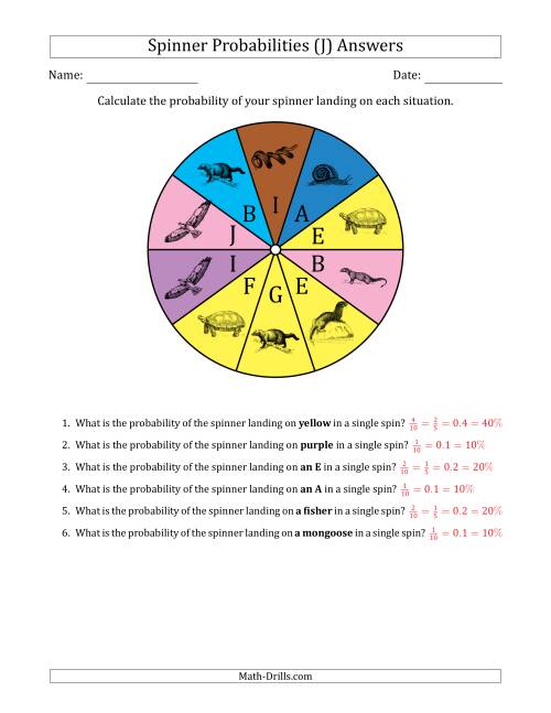The Non-Numerical Spinners with Colors/Letters/Pictures (10 Sections) (J) Math Worksheet Page 2