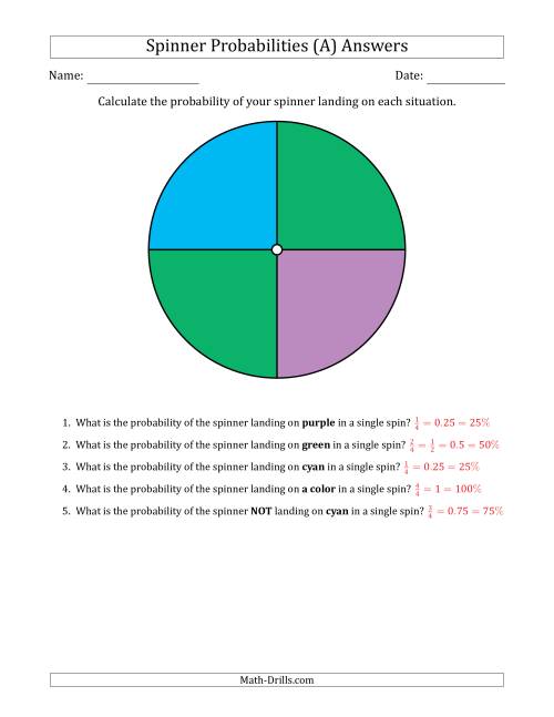 The Non-Numerical Spinners with Colors (4 Sections) (A) Math Worksheet Page 2