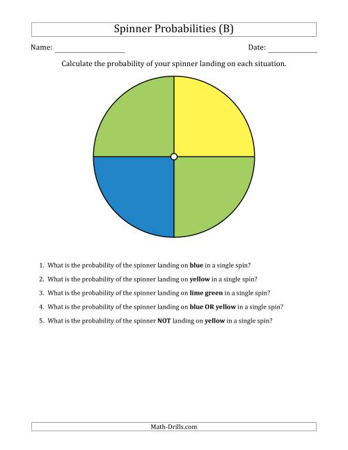 The Non-Numerical Spinners with Colors (4 Sections) (B) Math Worksheet