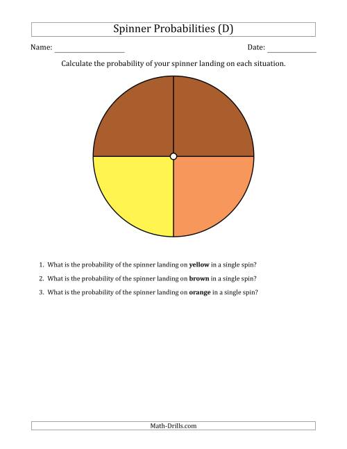 The Non-Numerical Spinners with Colors (4 Sections) (D) Math Worksheet