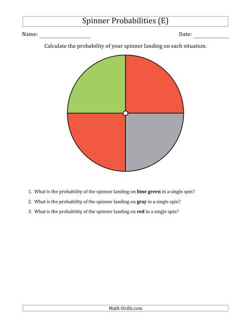 The Non-Numerical Spinners with Colors (4 Sections) (E) Math Worksheet