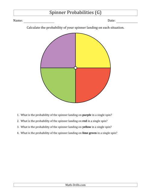 The Non-Numerical Spinners with Colors (4 Sections) (G) Math Worksheet