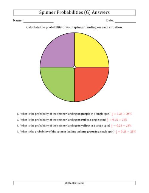 The Non-Numerical Spinners with Colors (4 Sections) (G) Math Worksheet Page 2
