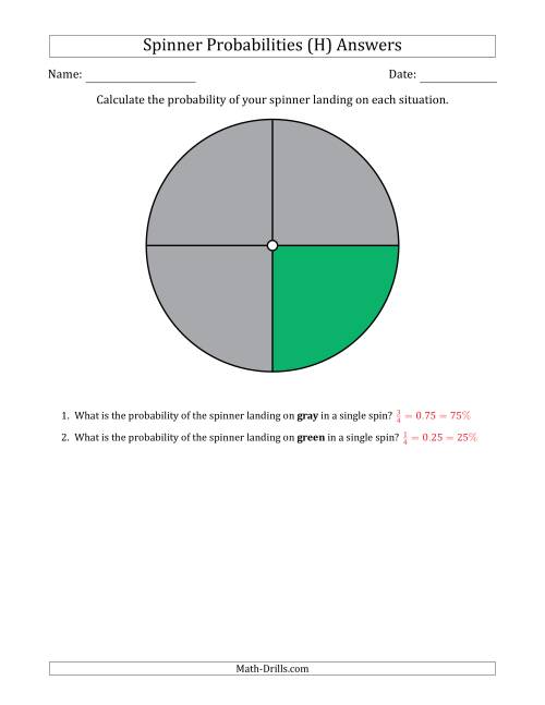 The Non-Numerical Spinners with Colors (4 Sections) (H) Math Worksheet Page 2