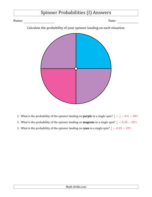 The Non-Numerical Spinners with Colors (4 Sections) (I) Math Worksheet Page 2
