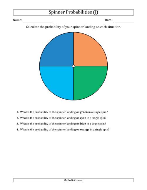 The Non-Numerical Spinners with Colors (4 Sections) (J) Math Worksheet