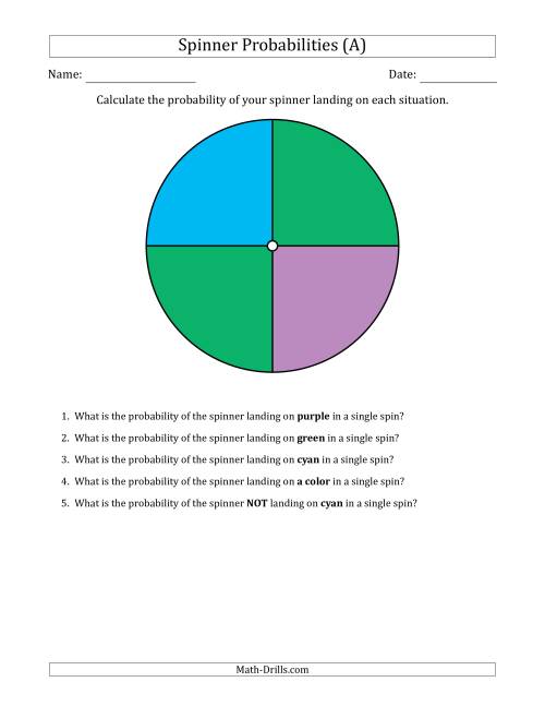 The Non-Numerical Spinners with Colors (4 Sections) (All) Math Worksheet
