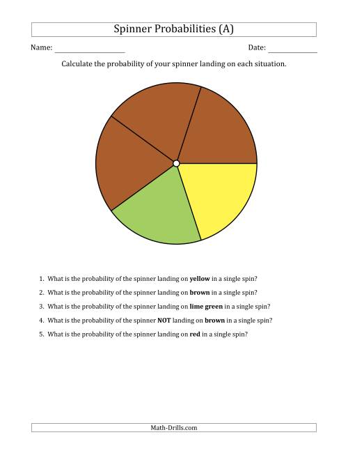 The Non-Numerical Spinners with Colors (5 Sections) (A) Math Worksheet