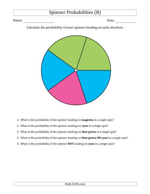 The Non-Numerical Spinners with Colors (5 Sections) (B) Math Worksheet