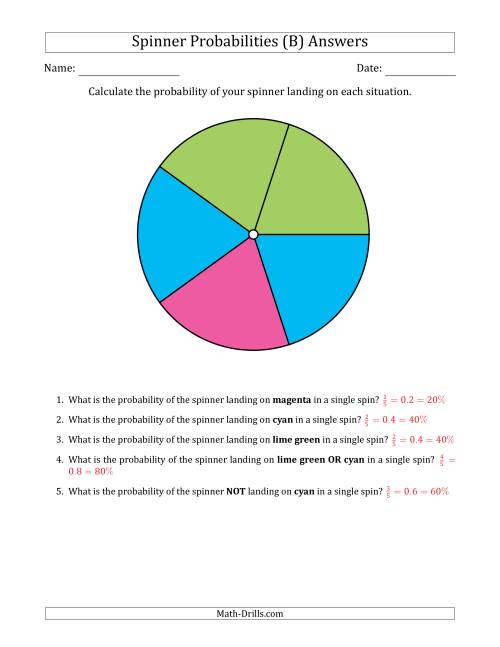 The Non-Numerical Spinners with Colors (5 Sections) (B) Math Worksheet Page 2