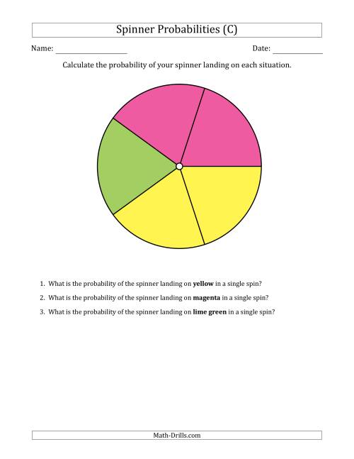 The Non-Numerical Spinners with Colors (5 Sections) (C) Math Worksheet