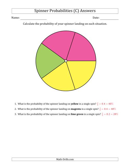 The Non-Numerical Spinners with Colors (5 Sections) (C) Math Worksheet Page 2
