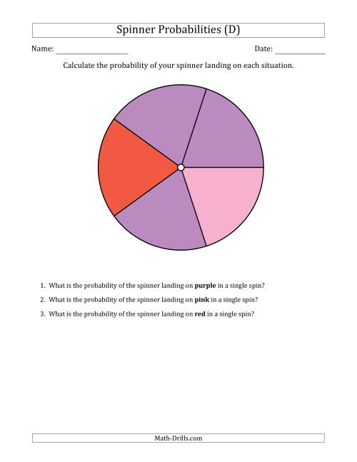 The Non-Numerical Spinners with Colors (5 Sections) (D) Math Worksheet