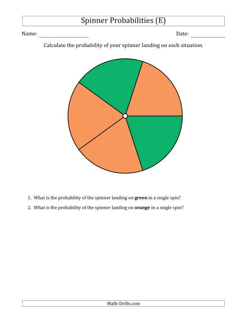 The Non-Numerical Spinners with Colors (5 Sections) (E) Math Worksheet