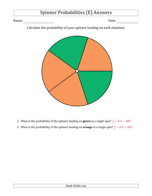 The Non-Numerical Spinners with Colors (5 Sections) (E) Math Worksheet Page 2