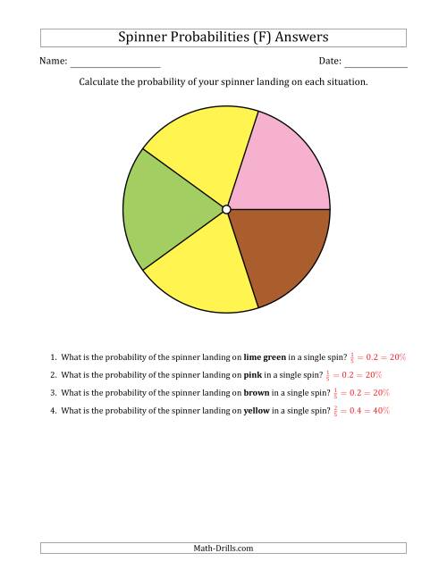 The Non-Numerical Spinners with Colors (5 Sections) (F) Math Worksheet Page 2