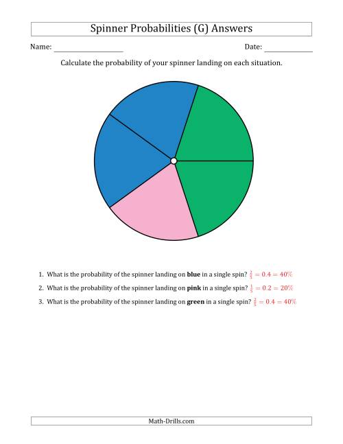 The Non-Numerical Spinners with Colors (5 Sections) (G) Math Worksheet Page 2